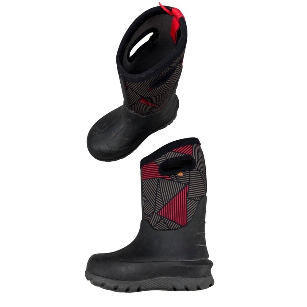 Bogs Kids Neo-Classic Geo Waterproof Winter Boots Black Red Grey Size 10
